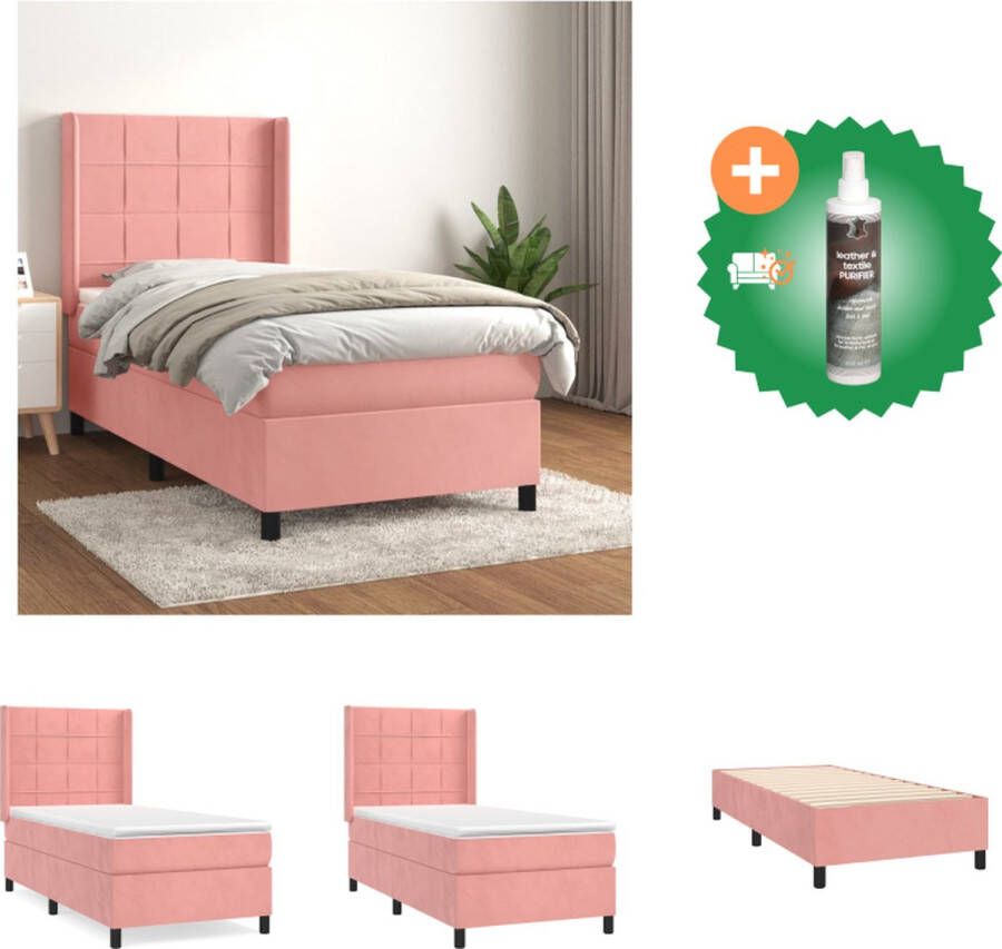 VidaXL Boxspringbed fluweel roze 203 x 93 x 118 128 cm met verstelbaar hoofdbord en pocketvering matras middelharde ondersteuning huidvriendelijk topmatras Bed Inclusief Reiniger