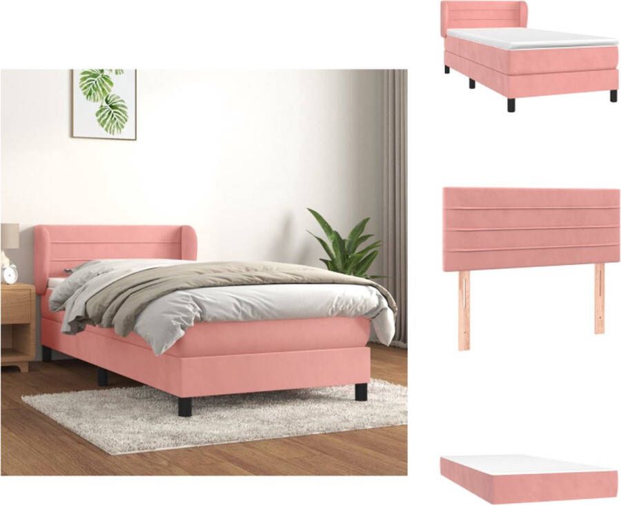 VidaXL Boxspringbed fluweel roze 203 x 93 x 78 88 cm pocketvering matras middelharde ondersteuning huidvriendelijk topmatras Bed - Foto 1