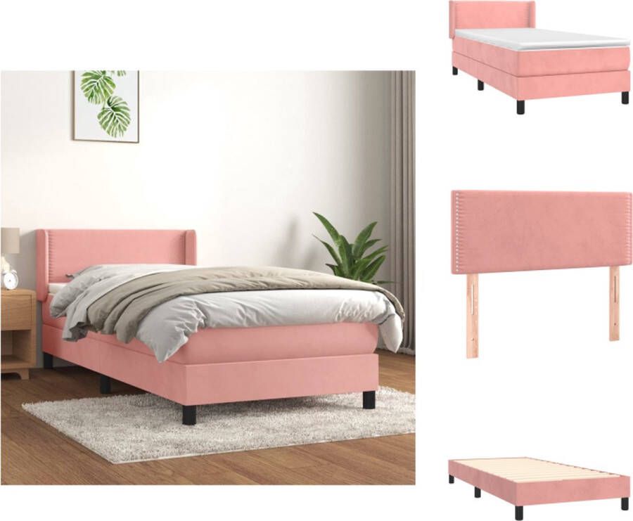 VidaXL Boxspringbed fluweel roze 203 x 93 x 78 88 cm pocketvering matras middelharde ondersteuning huidvriendelijk topmatras Bed