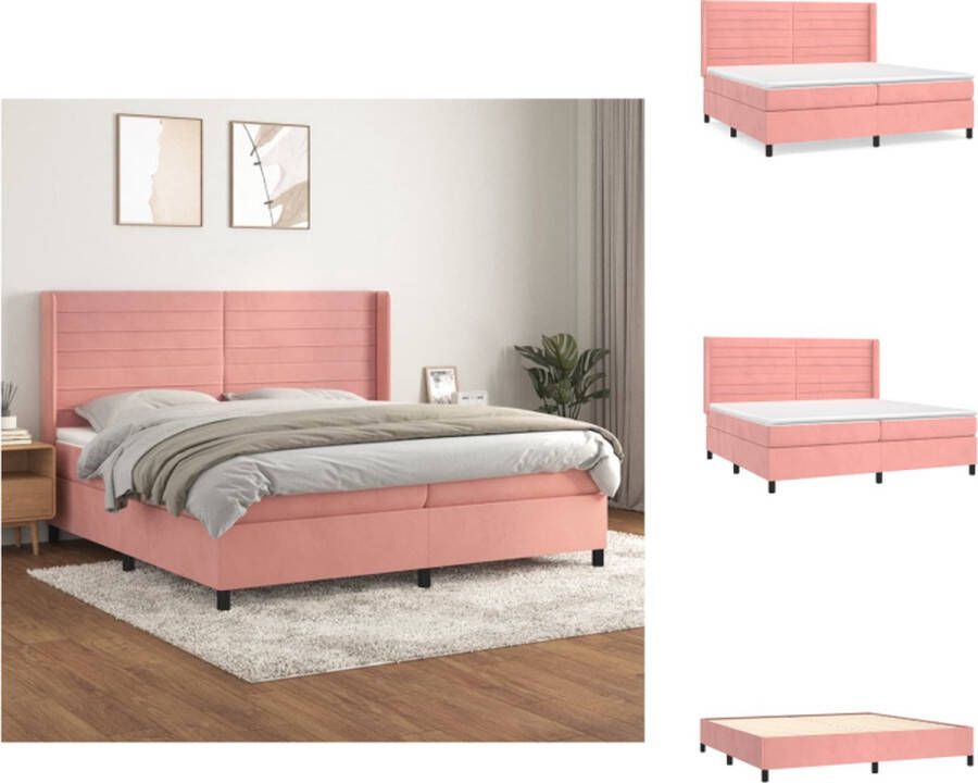 vidaXL Boxspringbed fluweel roze 203x203x118 128 cm pocketvering matras middelharde ondersteuning huidvriendelijk topmatras Bed