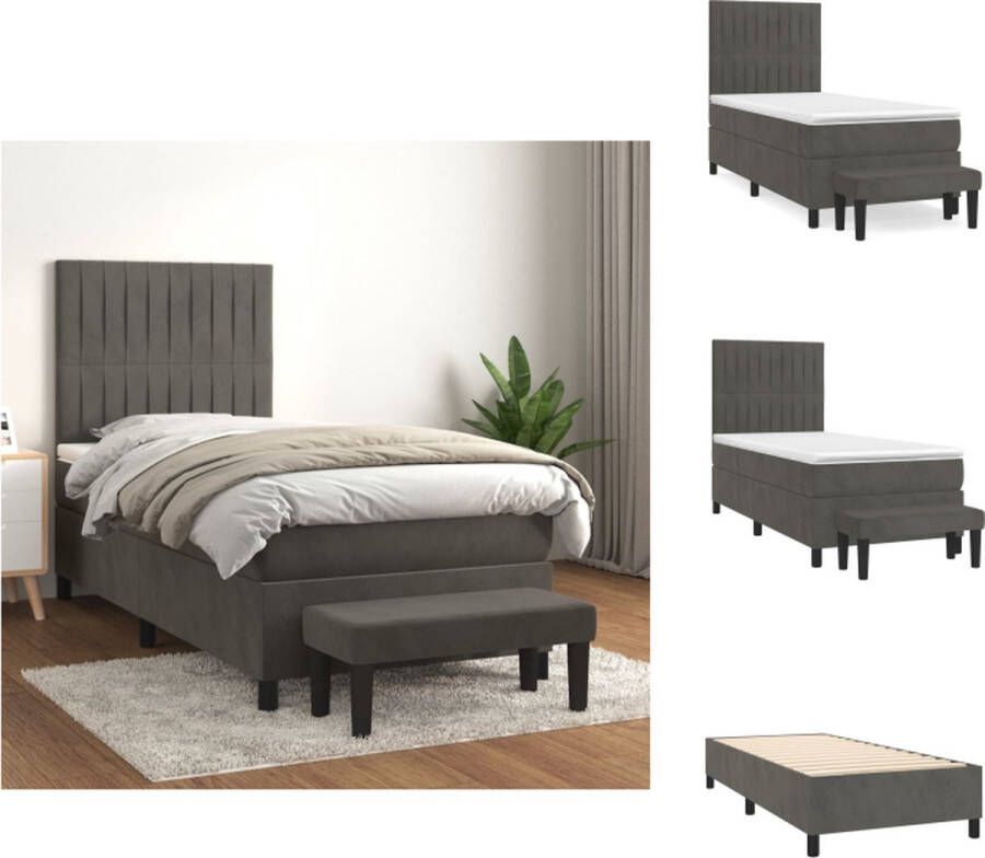 VidaXL Boxspringbed fluweel verstelbaar hoofdbord pocketvering middelharde ondersteuning huidvriendelijk donkergrijs 203x100x118 128cm Bed - Foto 2