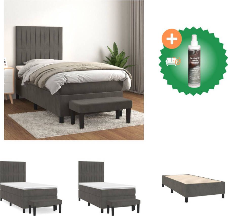 VidaXL Boxspringbed fluweel verstelbaar hoofdbord pocketvering middelharde ondersteuning huidvriendelijk donkergrijs 203x100x118 128cm Bed Inclusief Reiniger