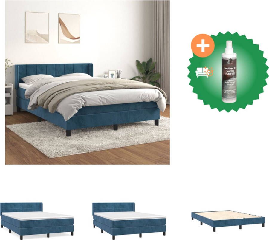 VidaXL Boxspringbed Fluwelen 140 x 190 cm Pocketvering Middelharde ondersteuning Huidvriendelijk Bed Inclusief Reiniger