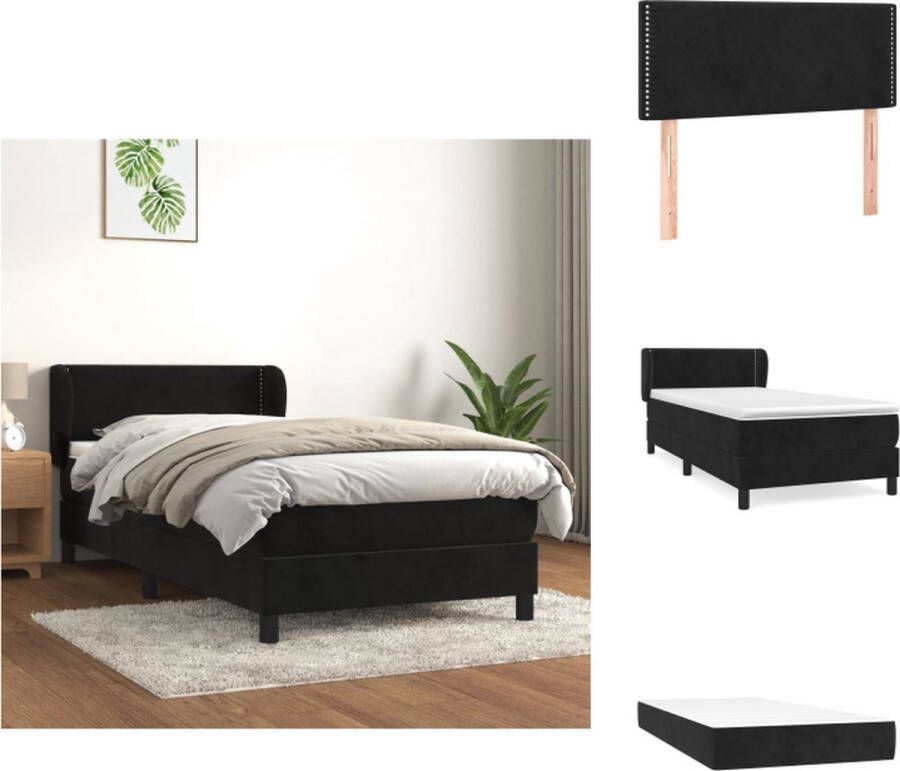 VidaXL Boxspringbed Zacht fluweel Praktisch hoofdbord Pocketvering matras Middelharde ondersteuning Huidvriendelijk topmatras Kleur- zwart Afmetingen- 203 x 103 x 78 88 cm Bed - Foto 3