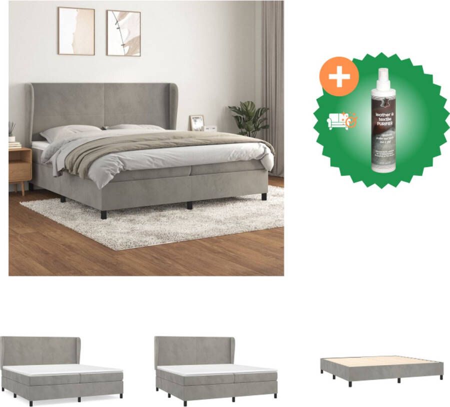 VidaXL Boxspringbed Fluwelen bed met verstelbaar hoofdbord Middelharde pocketvering matras Huidvriendelijk topmatras Lichtgrijs 203 x 203 x 118 128 cm Bed Inclusief Reiniger