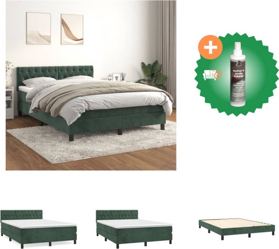 VidaXL Boxspringbed Fluwelen Pocketvering Middelharde ondersteuning Huidvriendelijk Donkergroen 203x144x78 88 cm 140x200x20 cm 140x200x5 cm Bed Inclusief Reiniger