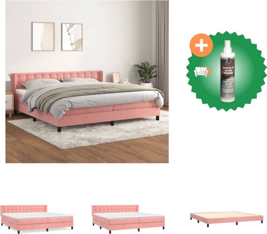 VidaXL Boxspringbed Fluwelen roze bed met verstelbaar hoofdbord en pocketvering matras Middelharde ondersteuning Huidvriendelijk topmatras 203 x 203 x 78 88 cm (L x B x H) Bed Inclusief Reiniger