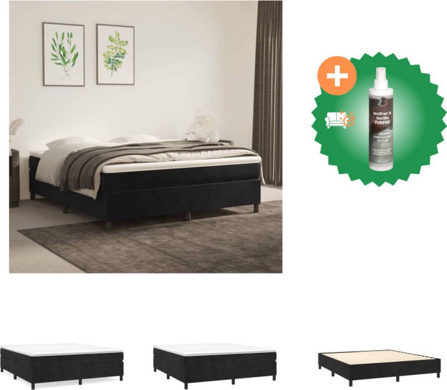 VidaXL Boxspringbed Fluwelen Stof Pocketvering Matras Middelharde Ondersteuning Huidvriendelijk Topmatras Multiplex Lattenbodem Zwart 203 x 180 x 35 cm (L x B x H) Bed Inclusief Reiniger - Foto 2