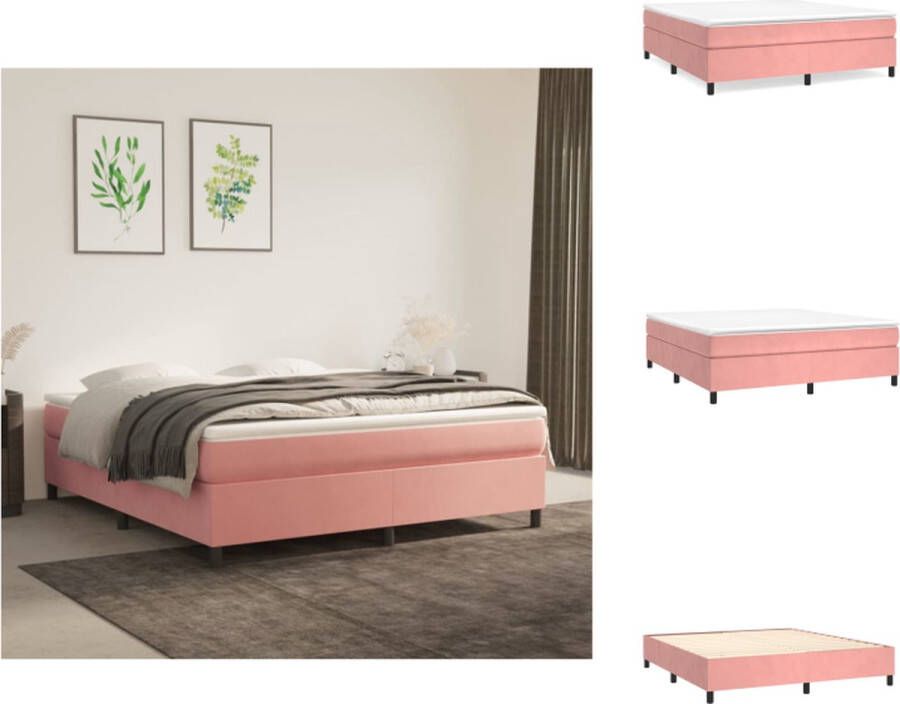 vidaXL Boxspringbed Fluwelen Stof Pocketvering Middelharde Ondersteuning Huidvriendelijk Multiplex Lattenbodem Roze 203x180x35cm 180x200x20cm 180x200x5cm Bed