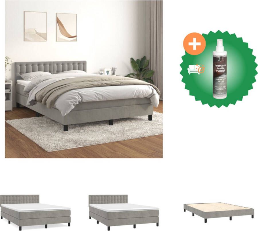 VidaXL Boxspringbed Fluwelen stof Verstelbaar hoofdbord Pocketvering matras Middelharde ondersteuning Huidvriendelijk topmatras Lichtgrijs 203x144x78 88cm 100% polyester Bed Inclusief Reiniger