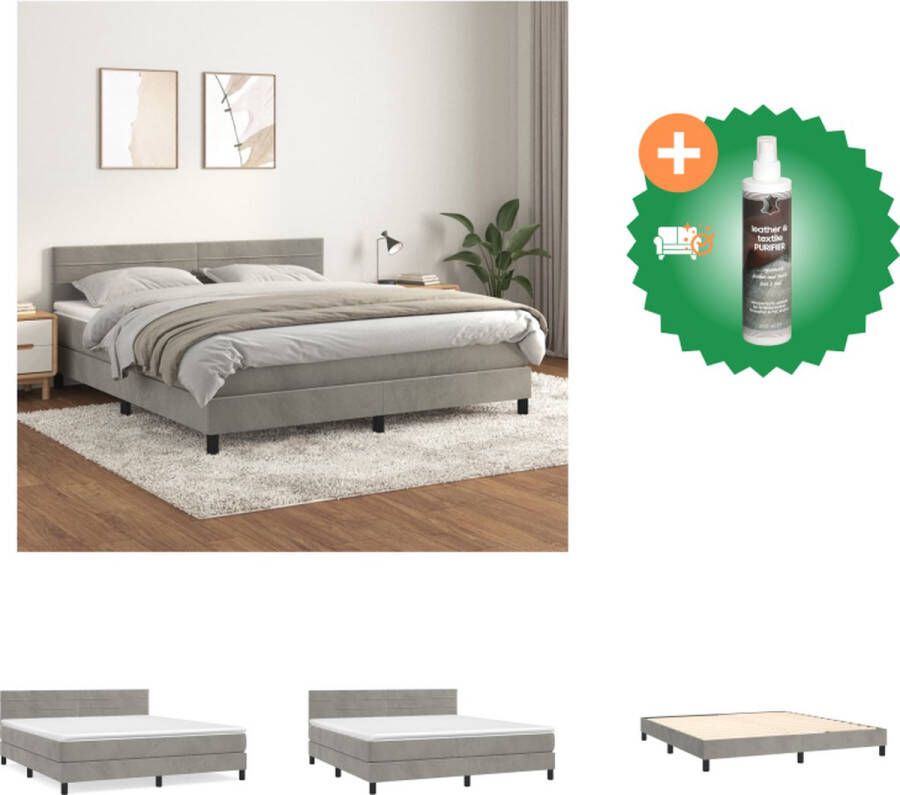 VidaXL Boxspringbed Fluwelen stof Verstelbaar hoofdbord Pocketvering matras Middelharde ondersteuning Huidvriendelijk topmatras Lichtgrijs 203x160x78 88cm Bed Inclusief Reiniger
