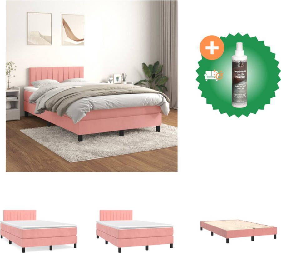 VidaXL Boxspringbed Fluwelen stof Verstelbaar hoofdbord Pocketvering matras Middelharde ondersteuning Huidvriendelijk topmatras Roze 203 x 120 x 78 88 cm 100% polyester Bed Inclusief Reiniger