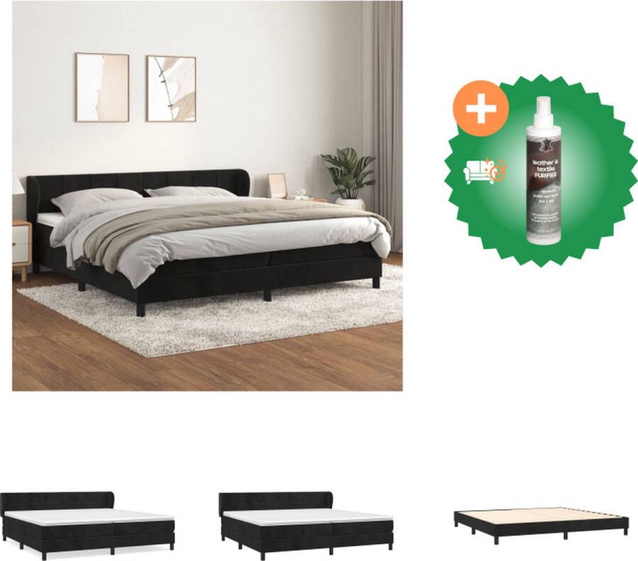 VidaXL Boxspringbed Fluwelen zacht Verstelbaar hoofdbord Pocketvering matras Middelharde ondersteuning Huidvriendelijk topmatras Kleur- zwart Afmetingen- 203 x 203 x 78 88 cm Bed Inclusief Reiniger