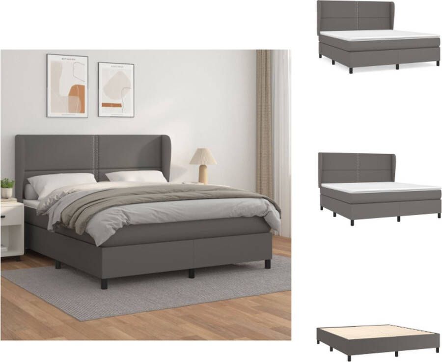 VidaXL Boxspringbed grijs kunstleer 203x163x118 128 cm verstelbaar hoofdbord pocketvering matras middelharde ondersteuning huidvriendelijk topmatras Bed - Foto 2