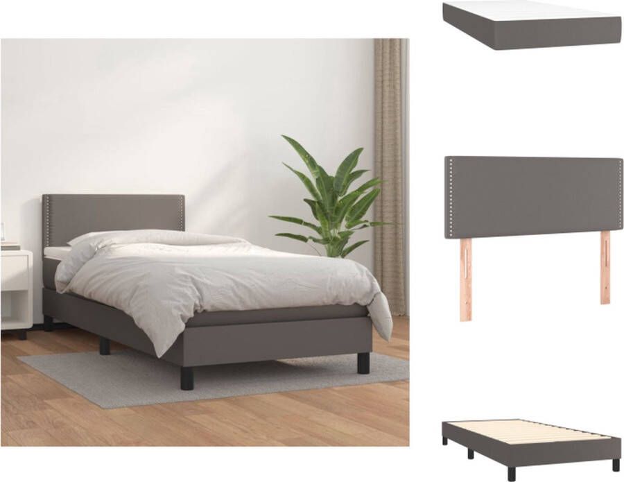 VidaXL Boxspring bed Comfort Bed 203 x 80 x 78 88 cm Inclusief hoofdbord matras en topmatras Grijs kunstleer Pocketvering matras Middelharde ondersteuning Huidvriendelijk topmatras Bed - Foto 3