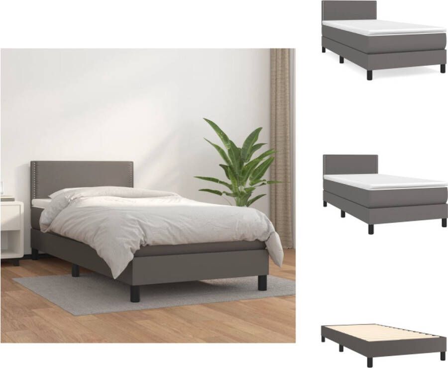 vidaXL Boxspringbed Grijs Kunstleer 203x90x78 88 cm Pocketvering matras Middelharde ondersteuning Huidvriendelijk topmatras Bed