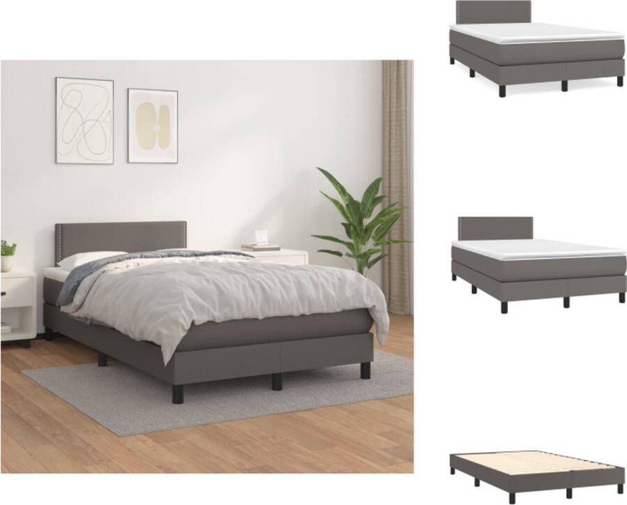 VidaXL Boxspringbed Grijs Kunstleren 203x120x78 88 cm Hoogwaardig materiaal Verstelbaar hoofdbord Pocketvering matras Middelharde ondersteuning Huidvriendelijk topmatras Inclusief montagehandleiding Bed - Foto 2