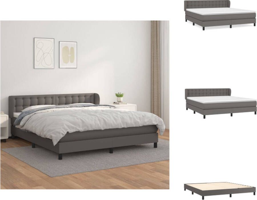 VidaXL Boxspringbed Grijs Kunstleer 203x163x78 88 cm Verstelbaar hoofdbord Pocketvering matras Middelharde ondersteuning Huidvriendelijk topmatras Bed - Foto 2