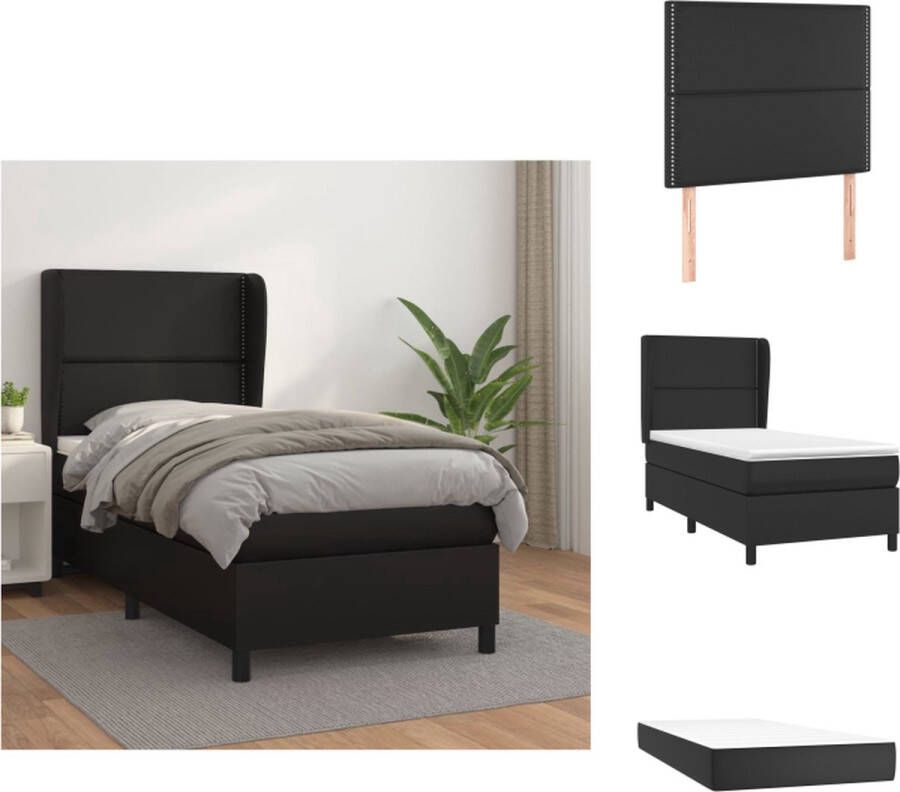 VidaXL Boxspringbed Kunstleer Bed 203x103x118 128 cm Zwart Pocketvering Matras Middelharde Ondersteuning Huidvriendelijk Topmatras Bed - Foto 2