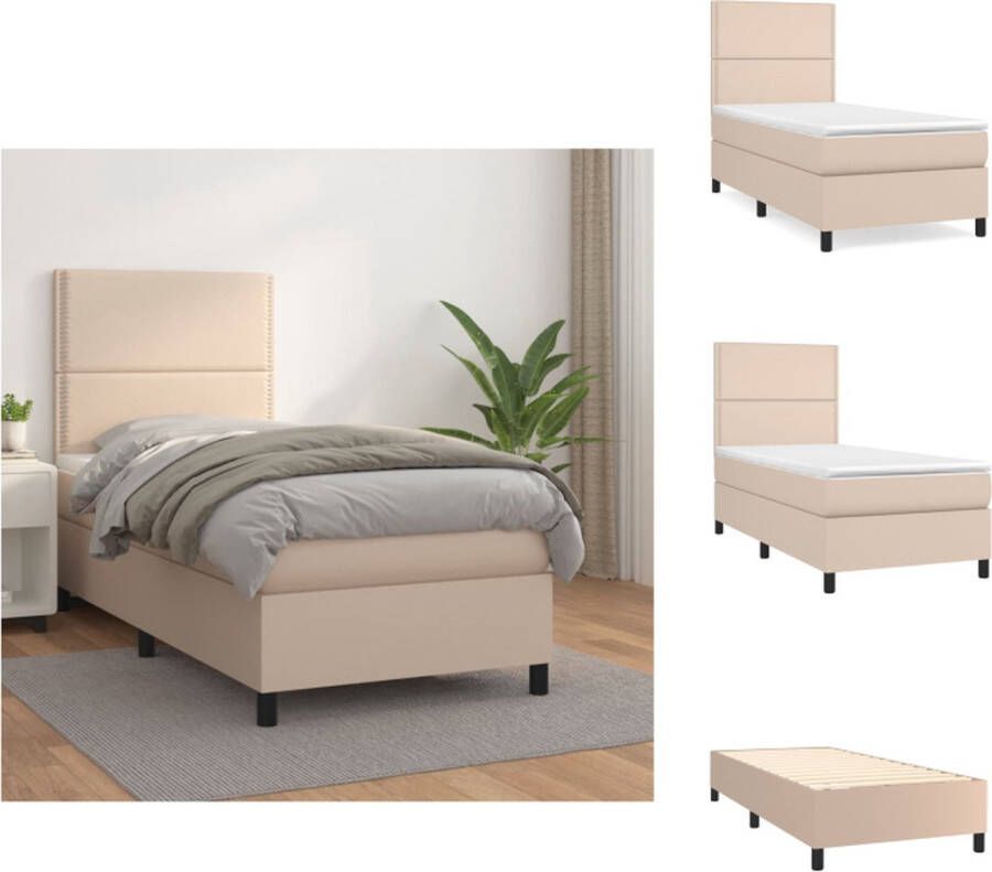 VidaXL Boxspringbed Kunstleer Cappuccino 203x100x118 128 cm Pocketvering Matras Middelharde Ondersteuning Huidvriendelijk Topmatras Bed