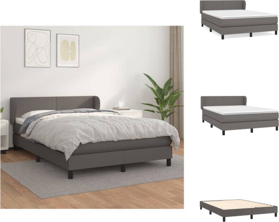 VidaXL Boxspringbed Grijs Kunstleren Bedframe 193 x 144 x 78 88 cm Inclusief Pocketvering Matras en Topmatras Verstelbaar Hoofdbord Duurzaam en Comfortabel Bed - Foto 5