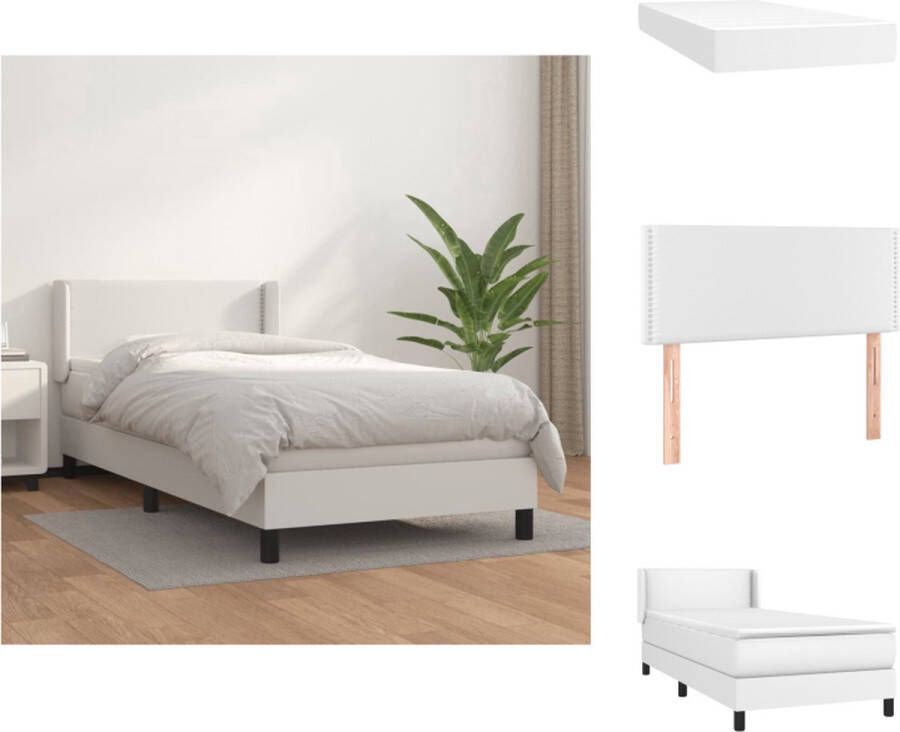 VidaXL Boxspringbed Kunstleer Eenpersoons 193 x 90 x 78 88 cm Verstelbaar hoofdbord Pocketvering matras Middelharde ondersteuning Huidvriendelijk topmatras Wit Bed - Foto 5