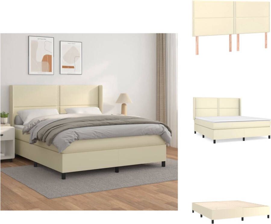 VidaXL Boxspringbed Kunstleer Pocketvering matras Middelharde ondersteuning Huidvriendelijk topmatras Crème 203x163x118 128 cm Bed