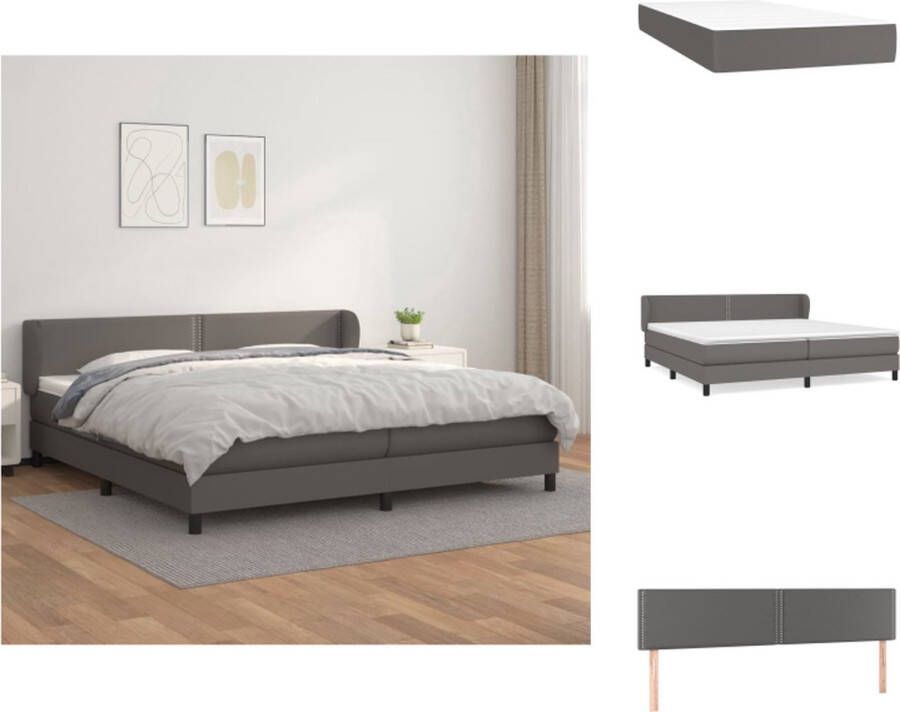 VidaXL Boxspringbed Grijze kunstleren bedframe Pocketvering matras Comfortabel en duurzaam Verstelbaar hoofdbord Huidvriendelijk topmatras 203x203x78 88cm Bed - Foto 2