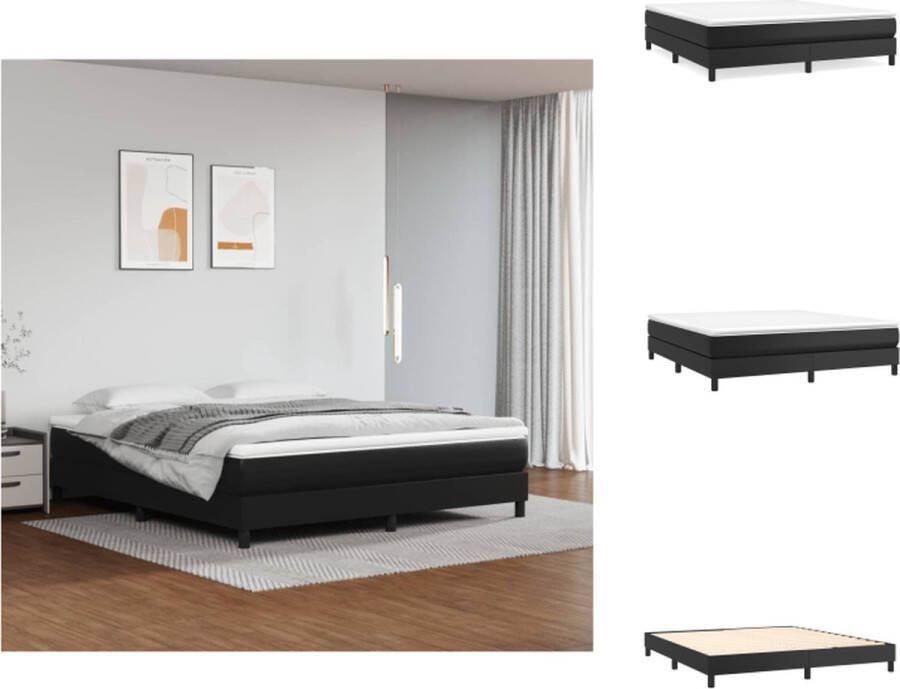 VidaXL Boxspringbed Pocketvering matras Middelharde ondersteuning Kunstleren bed met verstelbaar hoofdbord Inclusief topmatras 203x183x78 88 cm Zwart Bed - Foto 4