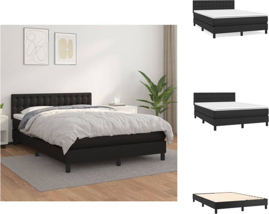 VidaXL Boxspring Bed Zwart Kunstleer 193x144x78 88 cm Hoofdbord Verstelbaar Pocketvering Matras Middelharde Ondersteuning Huidvriendelijk Topmatras Bed - Foto 2