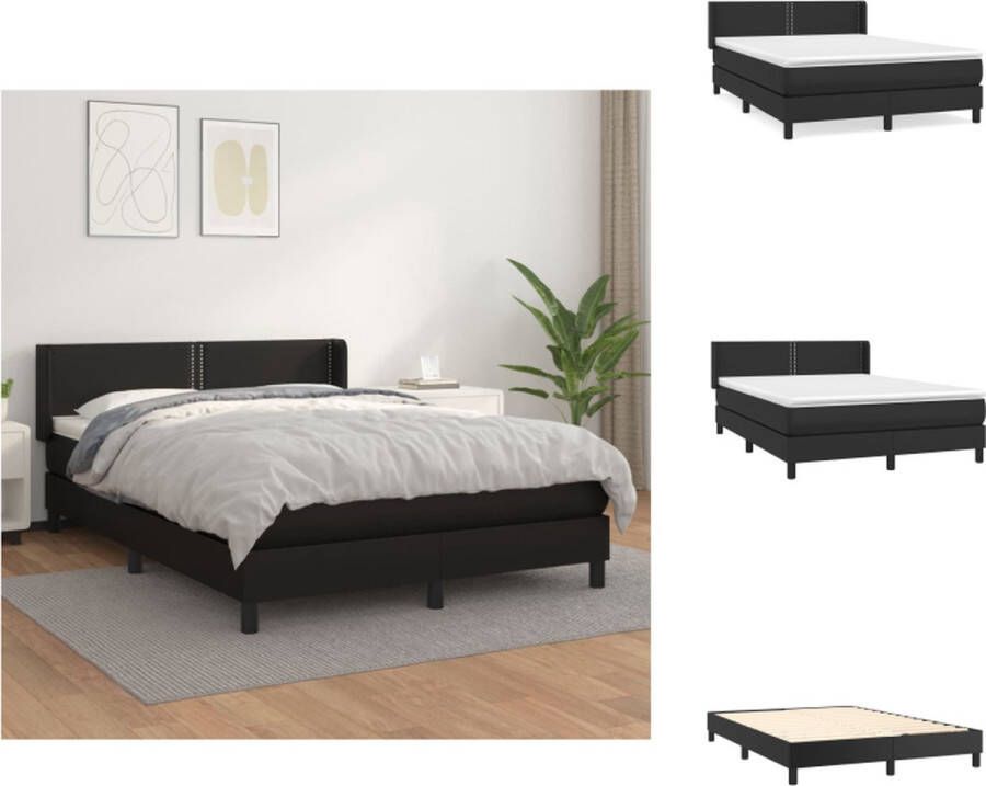 VidaXL Boxspringbed Classic Bed 193 x 147 x 78 88 cm Kunstleer Zwarte kleur Pocketvering matras Middelharde ondersteuning Huidvriendelijk topmatras Inclusief hoofdbord en montagehandleiding Bed - Foto 2
