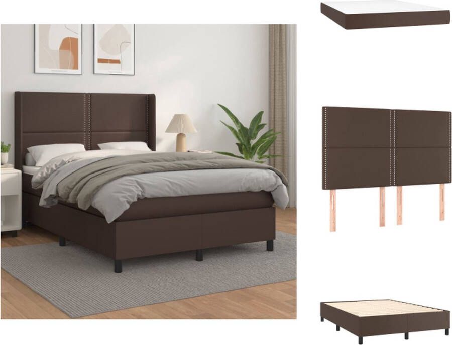 VidaXL Boxspringbed Kunstleer Pocketvering Middelharde ondersteuning Bruin 193 x 147 x 118 128 cm Bed