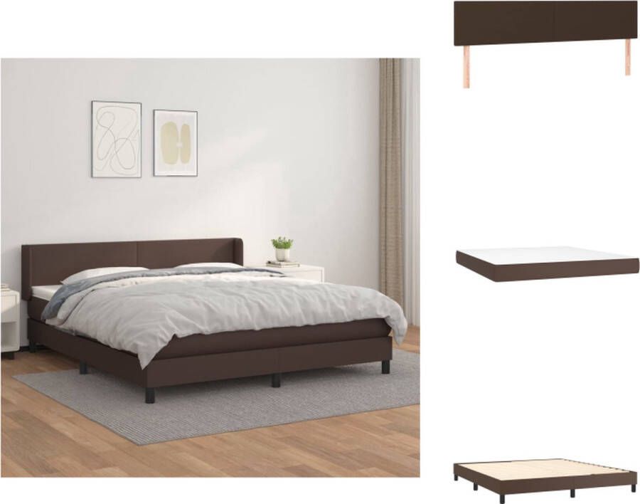 VidaXL Boxspringbed Kunstleer Pocketvering Middelharde ondersteuning Bruin 203x163x78 88 cm Incl topmatras Bed