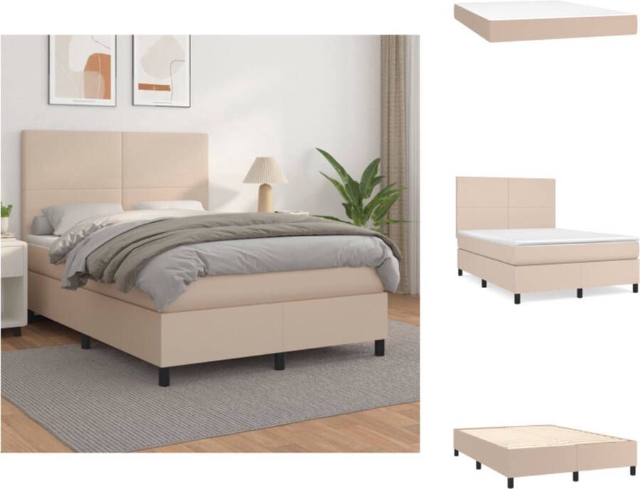 VidaXL Boxspringbed Cappuccino Kunstleren Bedframe Pocketvering Matras Huidvriendelijk Topmatras 203x144x118 128 cm Bed - Foto 3