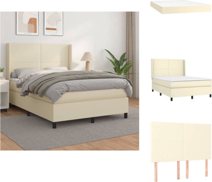 VidaXL Boxspringbed Kunstleer Pocketvering Middelharde ondersteuning Crème 193x147x118 128 cm Bed