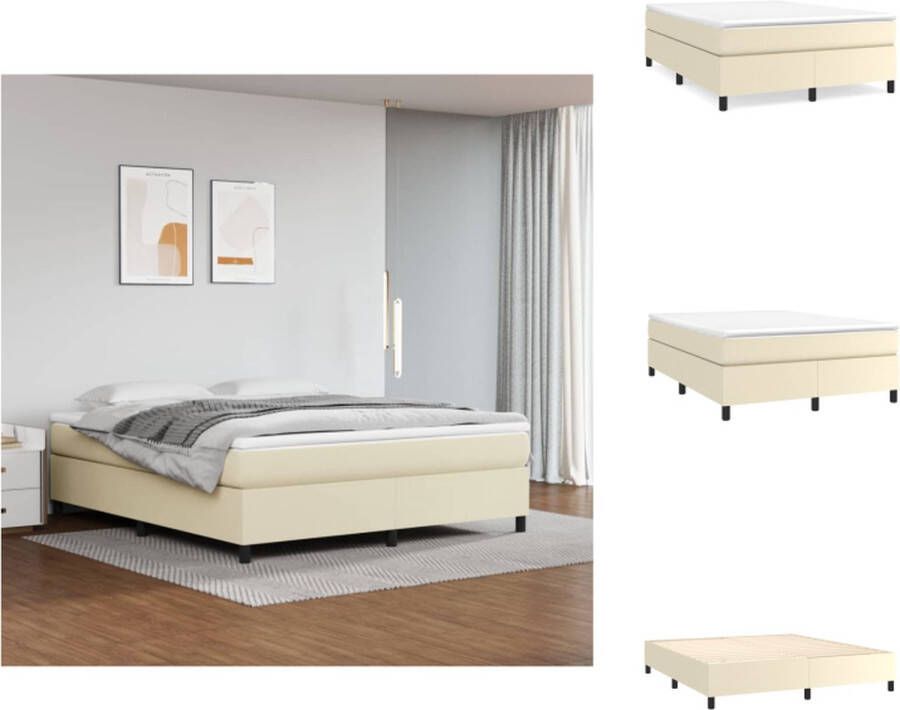 VidaXL Boxspringbed Kunstleer Pocketvering Middelharde ondersteuning Huidvriendelijk Crème 203x180x35cm 180x200x20cm 180x200x5cm Bed