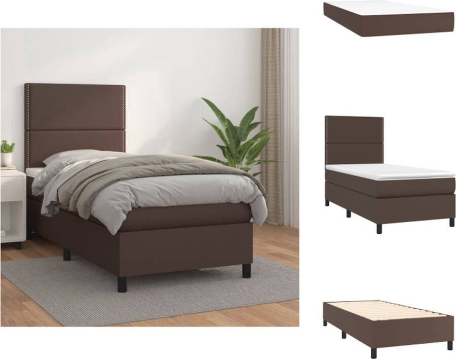 VidaXL Boxspringbed Kunstleer Pocketvering Middelharde ondersteuning Huidvriendelijk topmatras Bruin 203x90x118 128 cm Bed