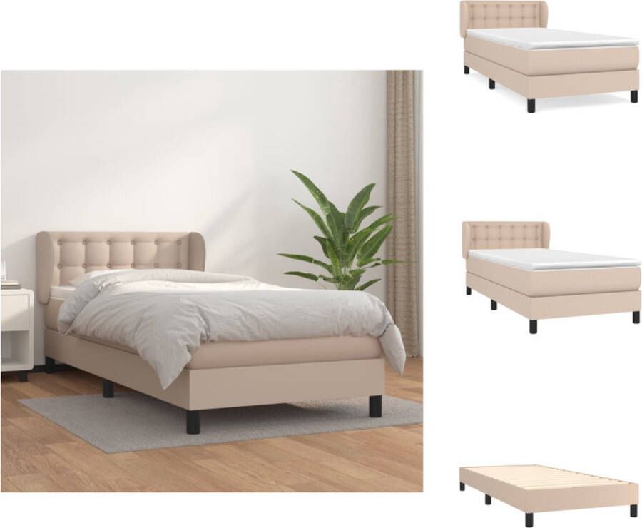 VidaXL Boxspringbed Kunstleer Pocketvering Middelharde ondersteuning Huidvriendelijk topmatras Cappuccino 203 x 93 x 78 88 cm 90 x 200 x 20 cm 90 x 200 x 5 cm Bed