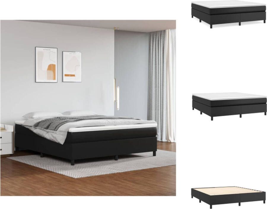 VidaXL Boxspringbed Kunstleer Pocketvering Middelharde ondersteuning Huidvriendelijk topmatras Multiplex lattenbodem Zwart 203x160x35 cm Bed