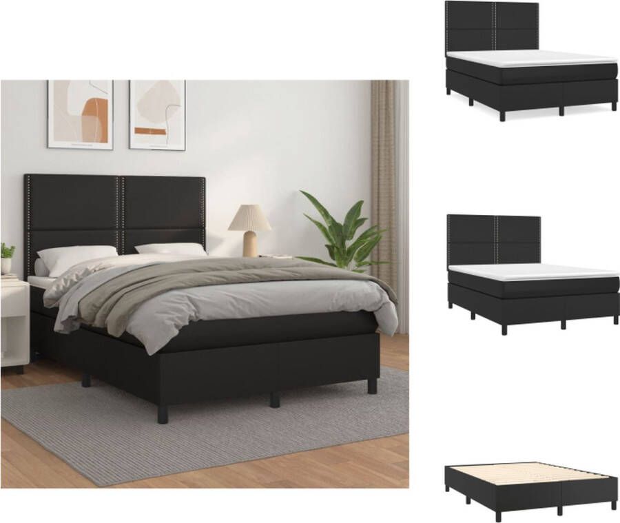 VidaXL Boxspringbed Zwart Kunstleer 193x144x118 128 cm Verstelbaar hoofdbord Pocketvering matras Middelharde ondersteuning Huidvriendelijk topmatras Inclusief montagehandleiding Bed - Foto 3