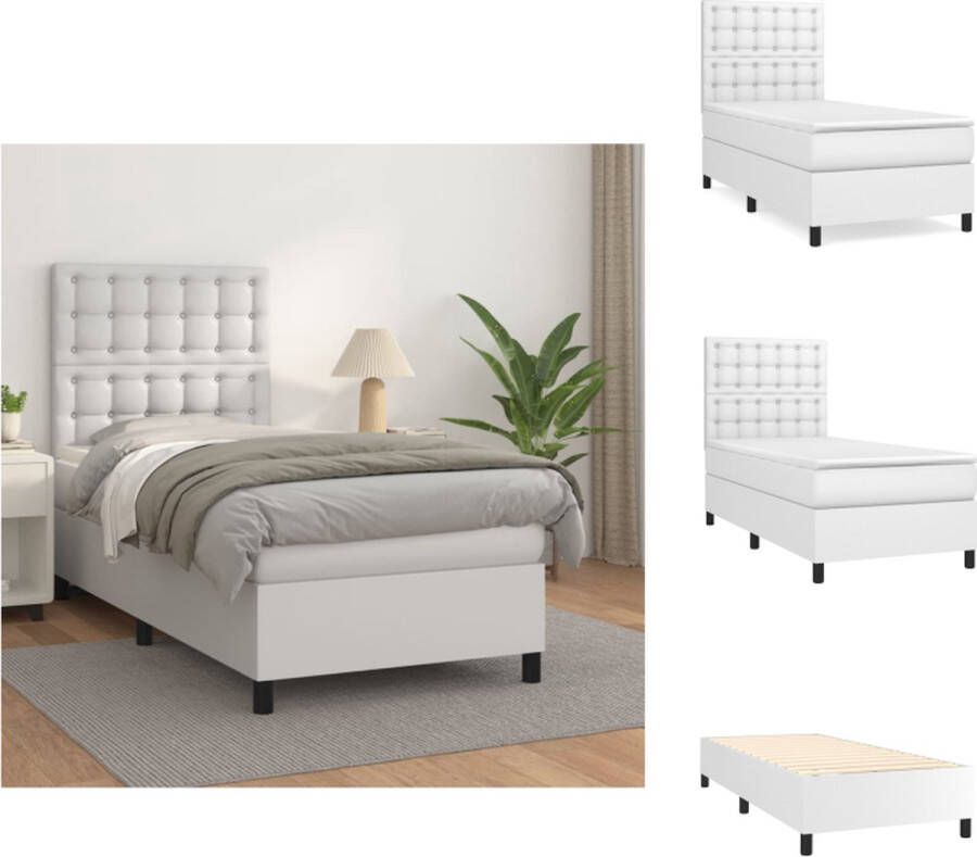 VidaXL Boxspringbed Kunstleer Pocketvering Middelharde Ondersteuning Wit 203x90x118 128 cm Incl Matras Topmatras Bed - Foto 2