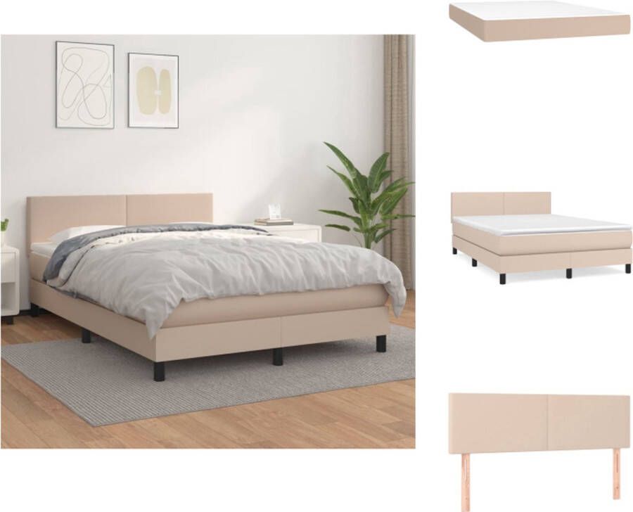 VidaXL Boxspringbed Kunstleren bed in cappuccino 203x144x78 88 cm Pocketvering matras Huidvriendelijke topmatras Bed