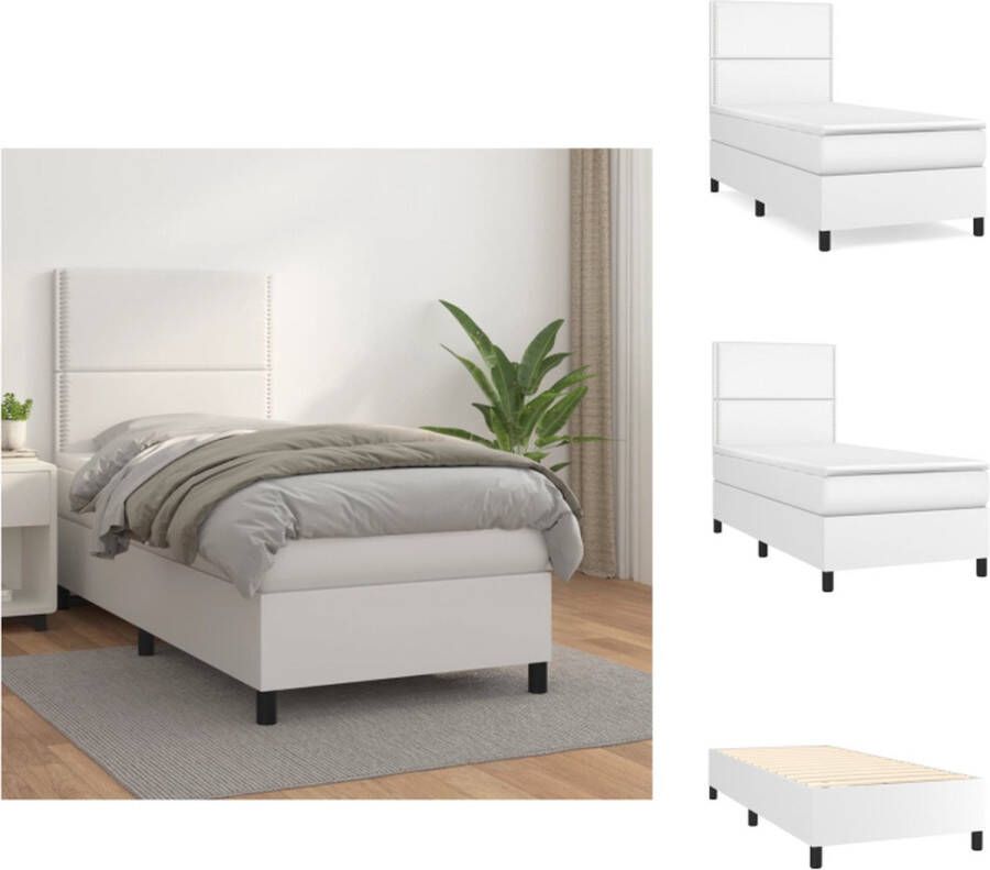 vidaXL Boxspringbed Kunstleren Bed Pocketvering Matras Incl Hoofdbord Middelharde Ondersteuning Huidvriendelijk Wit 203x83x118 128cm Bed