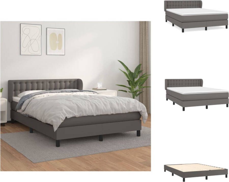 VidaXL Boxspringbed Kunstleren bedframe Pocketvering matras Huidvriendelijk topmatras Grijs 193 x 147 x 78 88 cm Bed - Foto 1