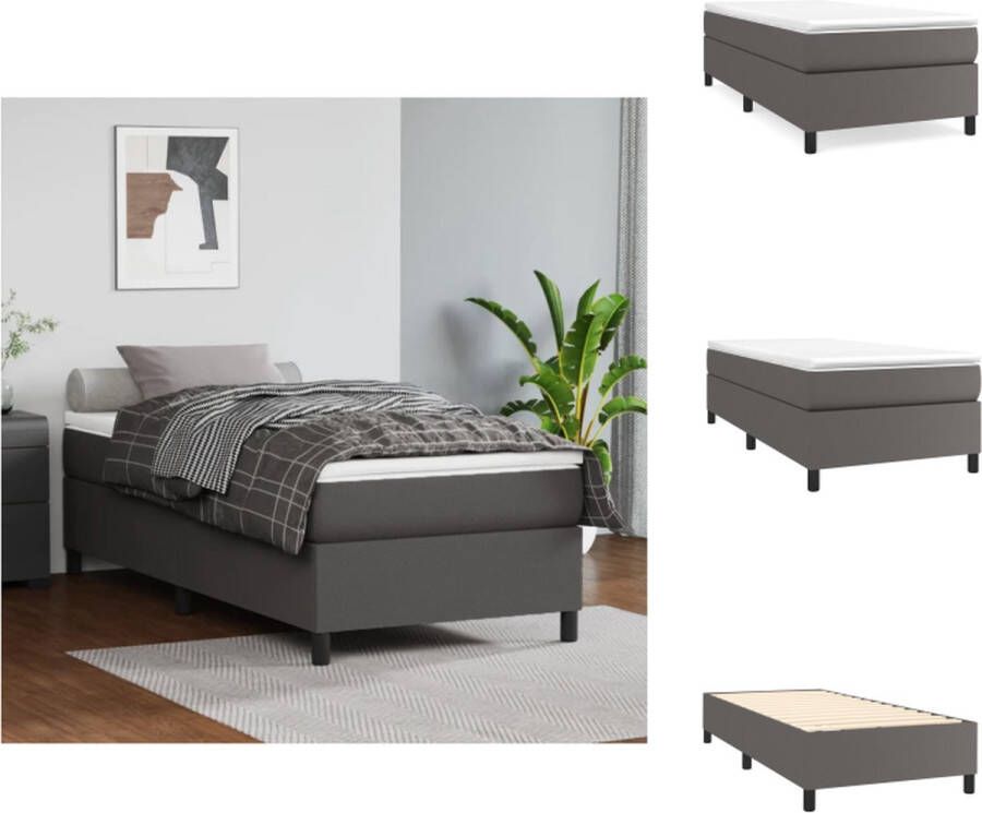 VidaXL Boxspringbed Kunstleren bedframe Pocketvering matras Middelharde ondersteuning Huidvriendelijk topmatras Grijs 203 x 90 x 35 cm Wit en grijs 90 x 200 x 20 cm Inclusief montagehandleiding Bed