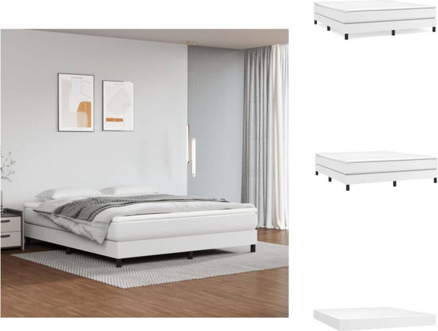 VidaXL Boxspringbed Kunstleren bedframe Pocketvering matras Middelharde ondersteuning Huidvriendelijk topmatras Kleur- wit Afmetingen- 203 x 160 x 25 cm Bed