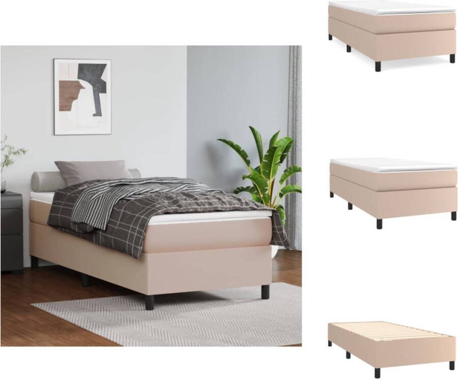 VidaXL Boxspringbed Kunstleren Bedframe Pocketvering Matras Middelharde Ondersteuning Huidvriendelijk Topmatras 203 x 80 x 35 cm Cappuccino Bed - Foto 2