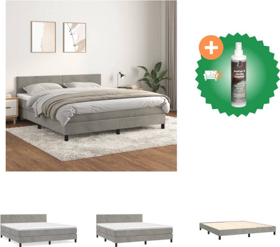 VidaXL Boxspringbed lichtgrijs 203 x 160 x 78 88 cm fluweel verstelbaar hoofdbord pocketvering matras middelharde ondersteuning huidvriendelijk topmatras Bed Inclusief Reiniger