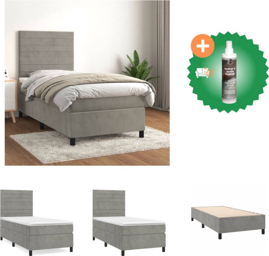VidaXL Boxspringbed lichtgrijs 203x100x118 128 cm zacht fluweel praktisch hoofdbord pocketvering matras middelharde ondersteuning huidvriendelijk topmatras Bed Inclusief Reiniger