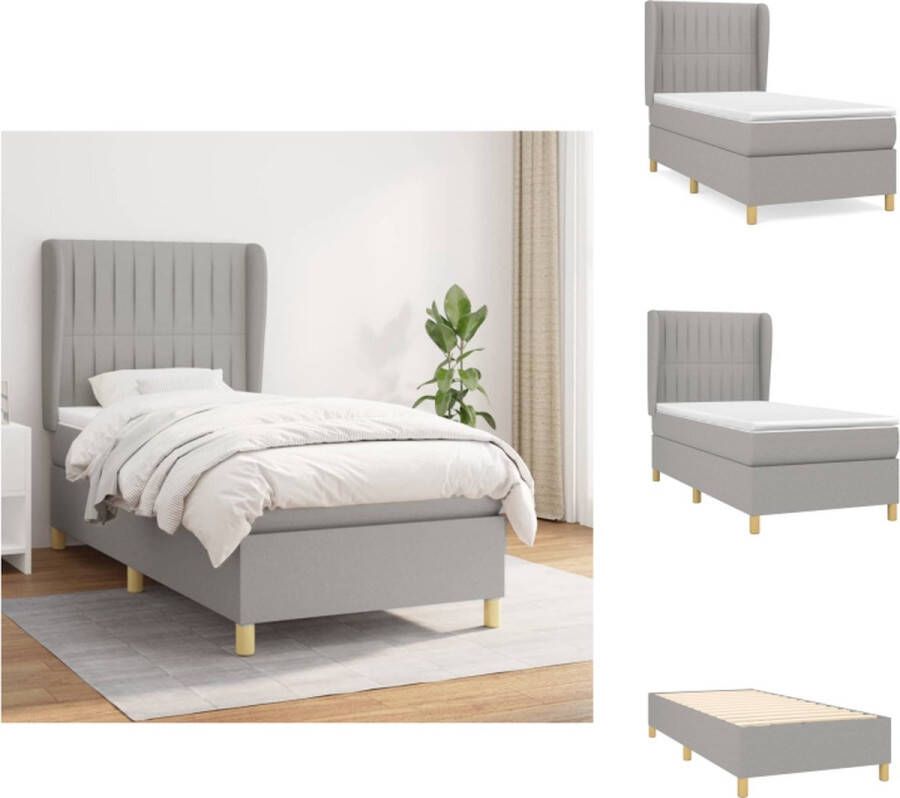 VidaXL Boxspringbed lichtgrijs 203x103x118 128 cm pocketvering middelharde ondersteuning inclusief matras en topmatras Bed